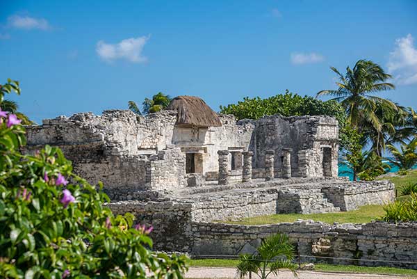 Mayan Ruins Besides Caribbean Sea. Riviera Maya Traveling America.